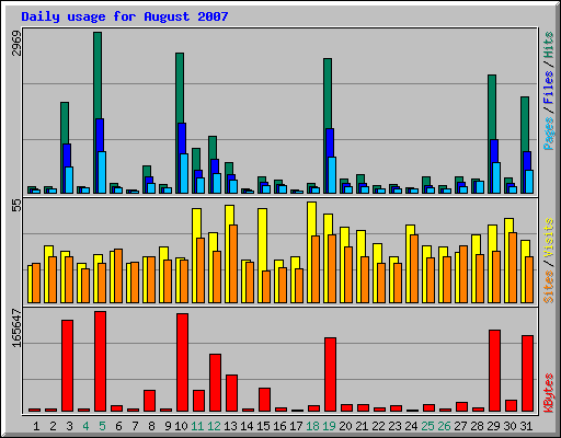 Daily usage for August 2007